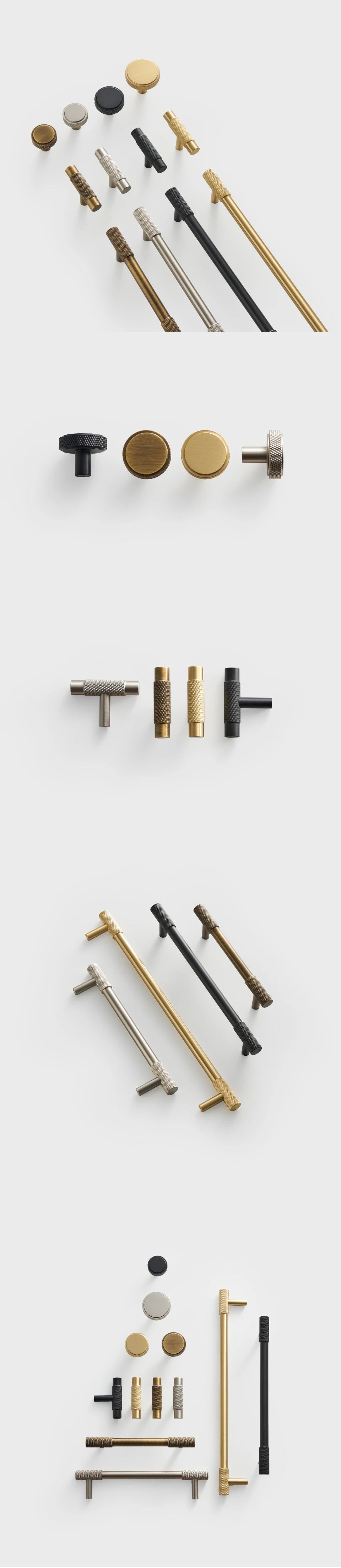 Nurlin Boutons de cuisine de luxe classiques moletés en laiton massif nickel brossé Argent Poignée de porte de meuble disponible en plusieurs tailles