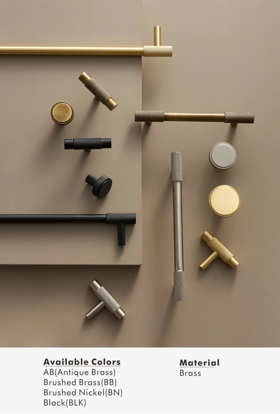 Nurlin Boutons de cuisine de luxe classiques moletés en laiton massif nickel brossé Argent Poignée de porte de meuble disponible en plusieurs tailles