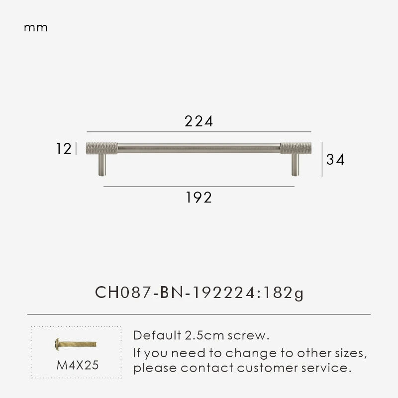 Nurlin Boutons de cuisine de luxe classiques moletés en laiton massif nickel brossé Argent Poignée de porte de meuble disponible en plusieurs tailles