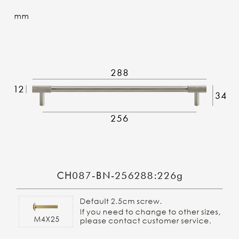 Nurlin Boutons de cuisine de luxe classiques moletés en laiton massif nickel brossé Argent Poignée de porte de meuble disponible en plusieurs tailles