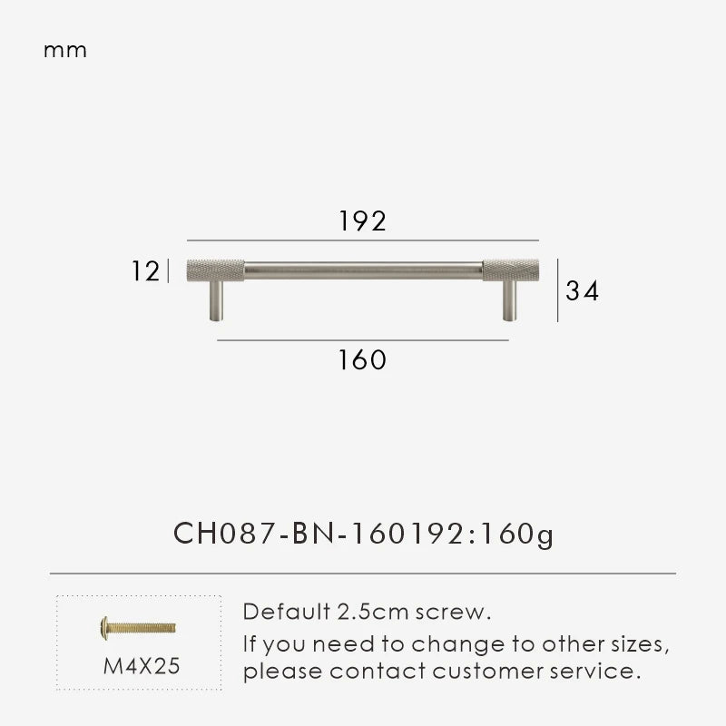 Nurlin Boutons de cuisine de luxe classiques moletés en laiton massif nickel brossé Argent Poignée de porte de meuble disponible en plusieurs tailles