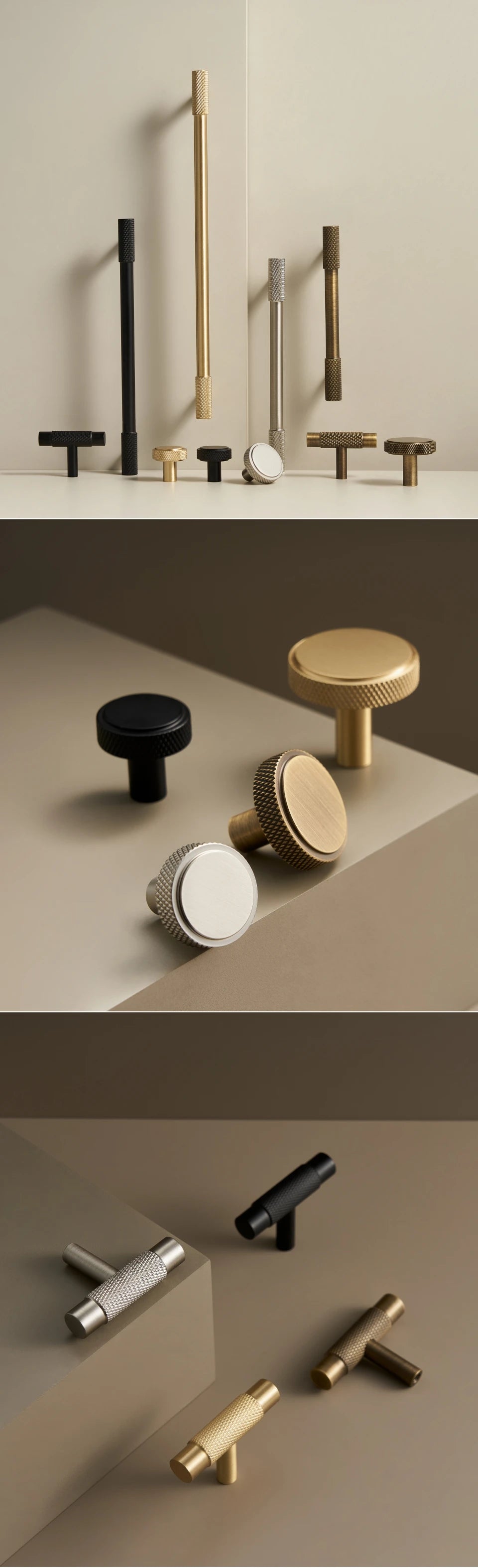 Nurlin Boutons de cuisine de luxe classiques moletés en laiton massif nickel brossé Argent Poignée de porte de meuble disponible en plusieurs tailles