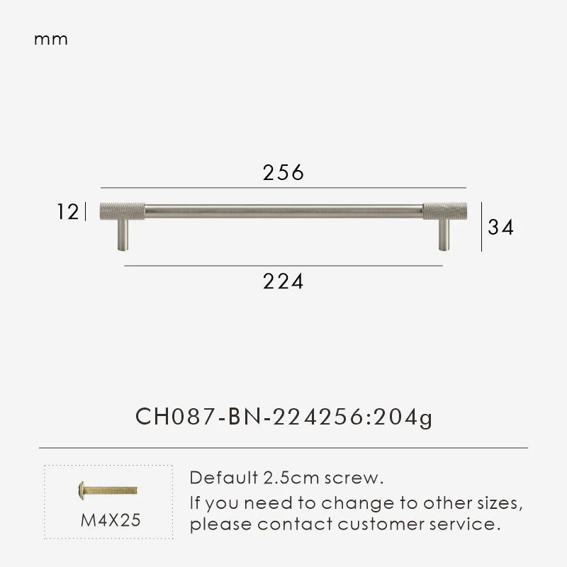 Nurlin Boutons de cuisine de luxe classiques moletés en laiton massif nickel brossé Argent Poignée de porte de meuble disponible en plusieurs tailles