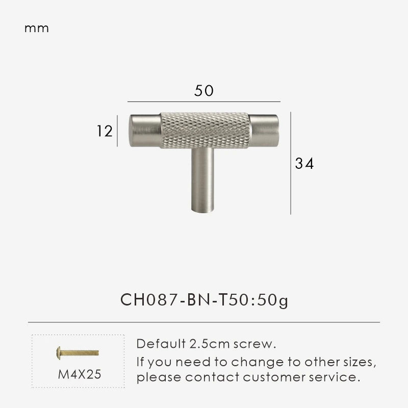 Nurlin Boutons de cuisine de luxe classiques moletés en laiton massif nickel brossé Argent Poignée de porte de meuble disponible en plusieurs tailles